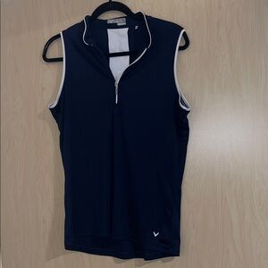 Navy Sleeveless Zip-Up Top